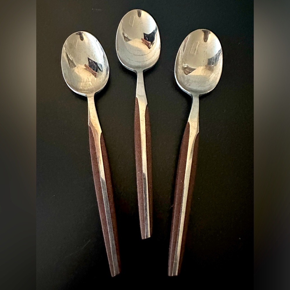 Eldan BROWN Stainless Brown Handle Mid Century Modern Flatware 3 Teaspoons
